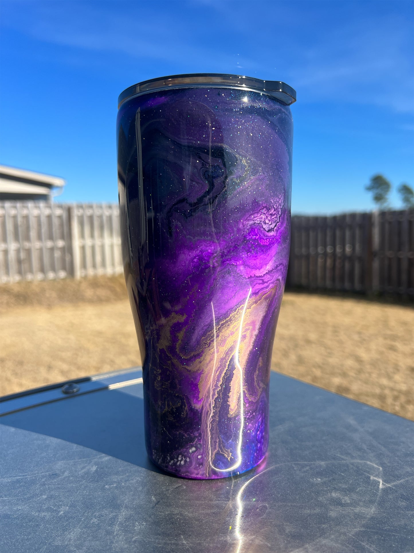 24oz. RTS beautiful purple, gold and white swirl tumbler