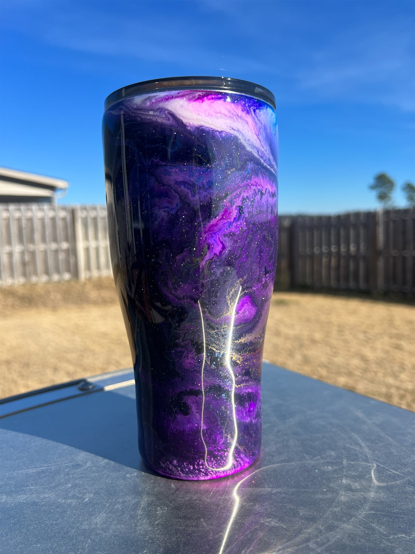 24oz. RTS beautiful purple, gold and white swirl tumbler