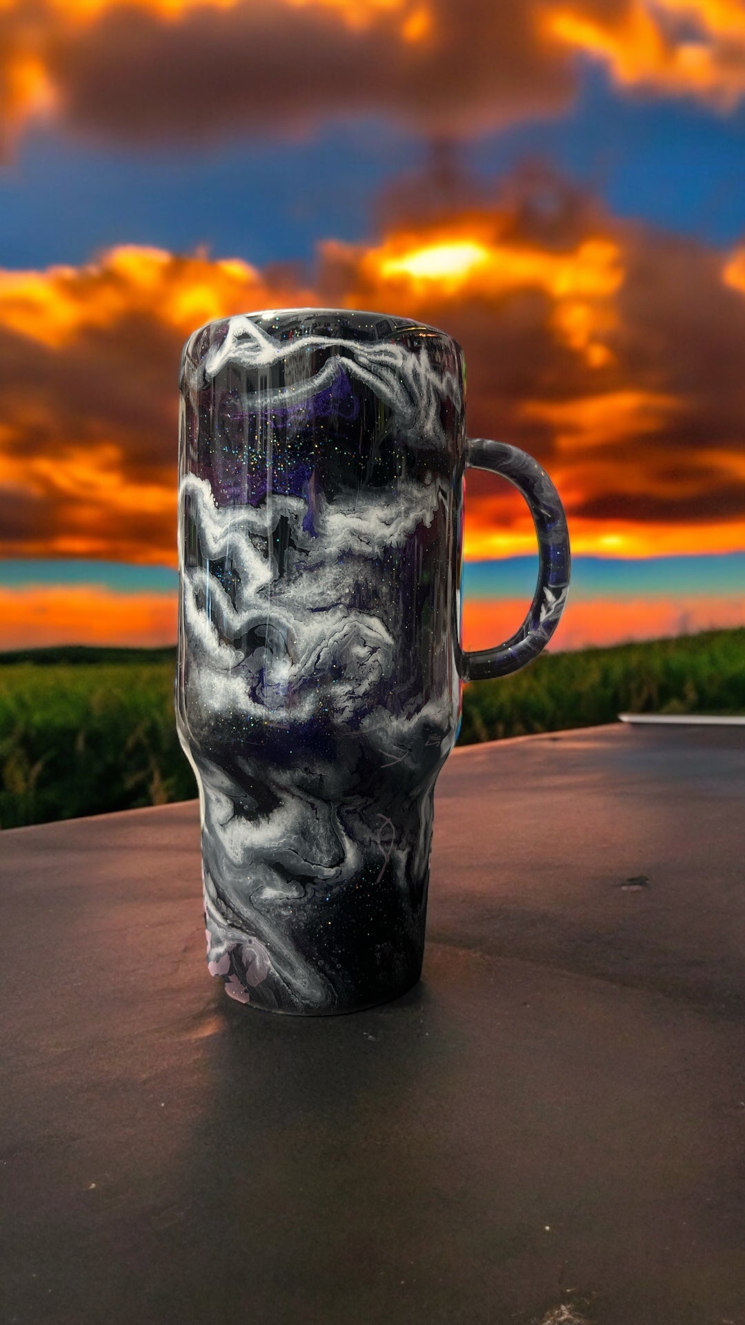 RTS 32oz. Travel mug. Steampunk lion with purple/blue marble